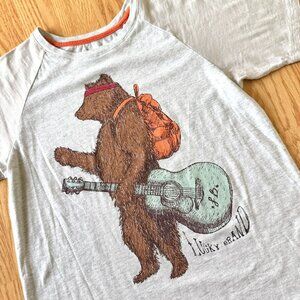 Lucky Brand T-Shirt Boys Size Medium Bear with Guitar Graphic Heather Gray Cotto